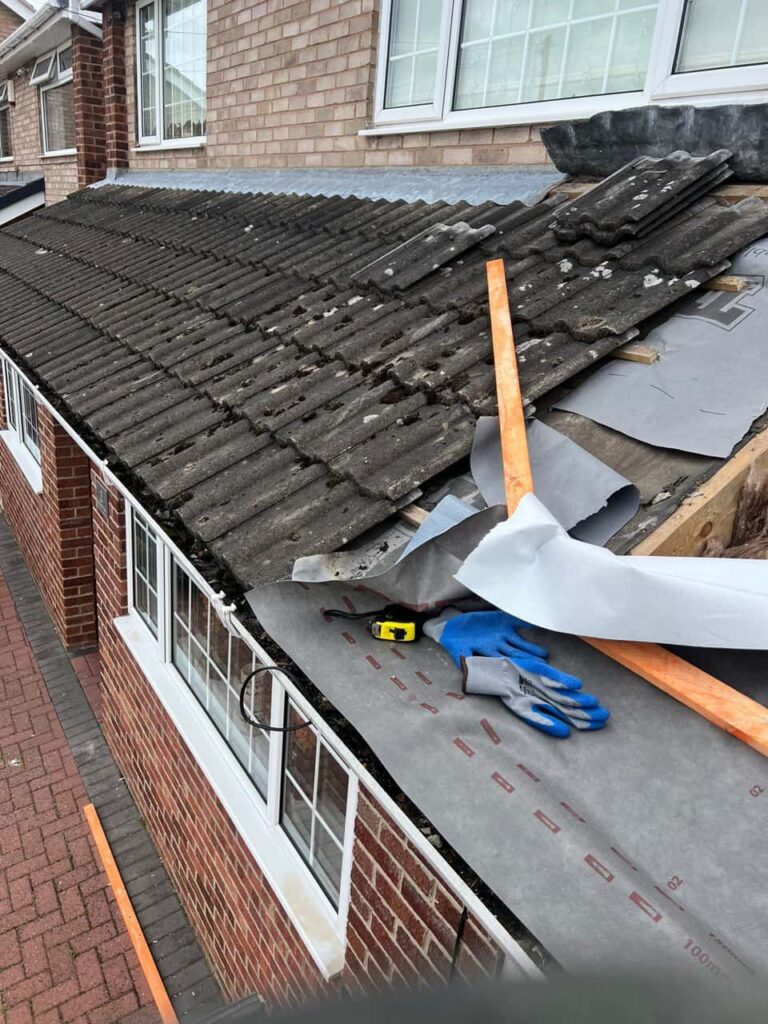 This is a photo of a pitched roof which is being repaired. The existing roof was leaking badly. Works carried out by Hassocks Roofing Repairs